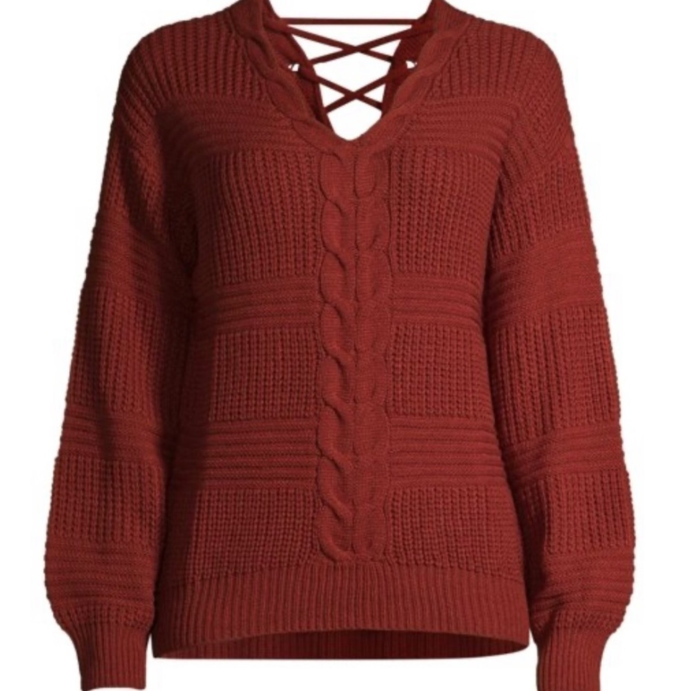 No Boundaries cable knit sweater with lattice back - Picture 2 of 9